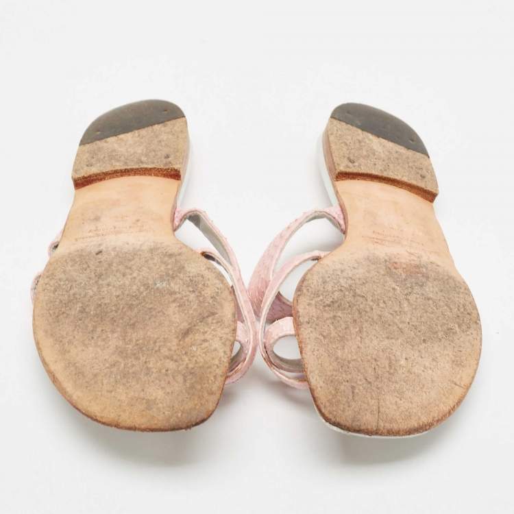Pre Owned Manolo Blahnik Pink Python Leather Susa Flat Slides Size 38