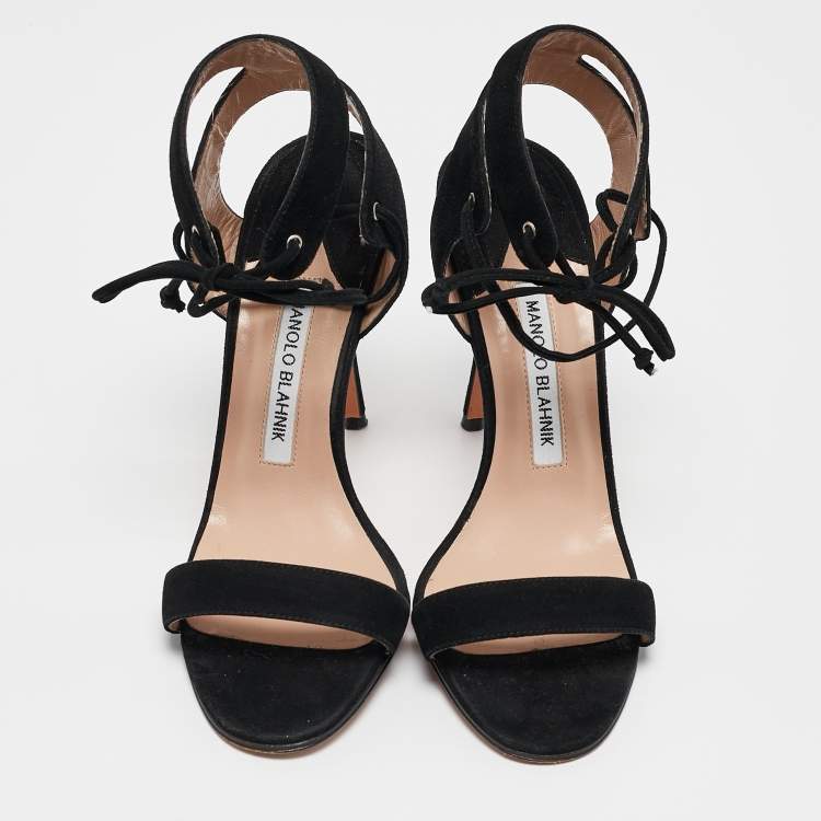 Pre Owned Manolo Blahnik Black Suede Laramod Ankle Strap Sandals Size 37