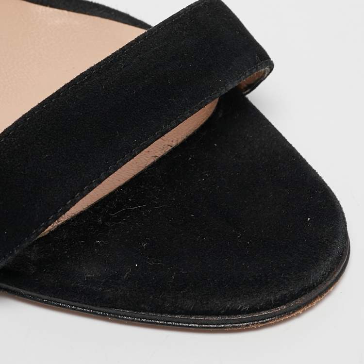 Pre Owned Manolo Blahnik Black Suede Laramod Ankle Strap Sandals Size 37