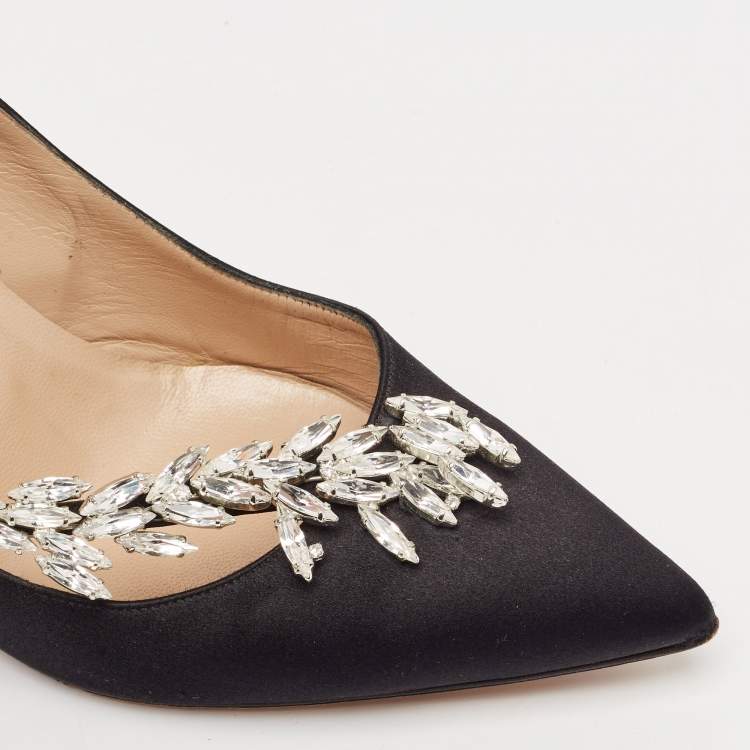 Pre Owned Manolo Blahnik Black Satin Nadira Pumps Size 37.5