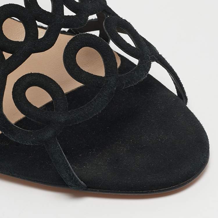 Pre Owned Manolo Blahnik Black Suede Slingback Sandals Size 37.5