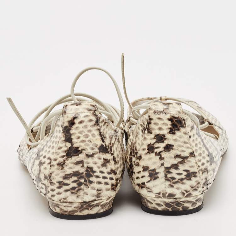 Pre Owned Manolo Blahnik Cream Python Leather Ballet Flats Size 37.5