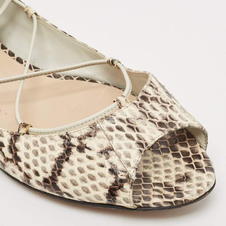 Pre Owned Manolo Blahnik Cream Python Leather Ballet Flats Size 37.5