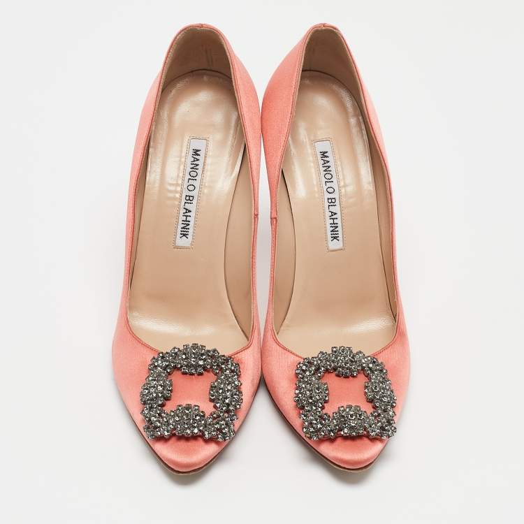 Pre Owned Manolo Blahnik Pink Satin Hangisi Pumps Size 36