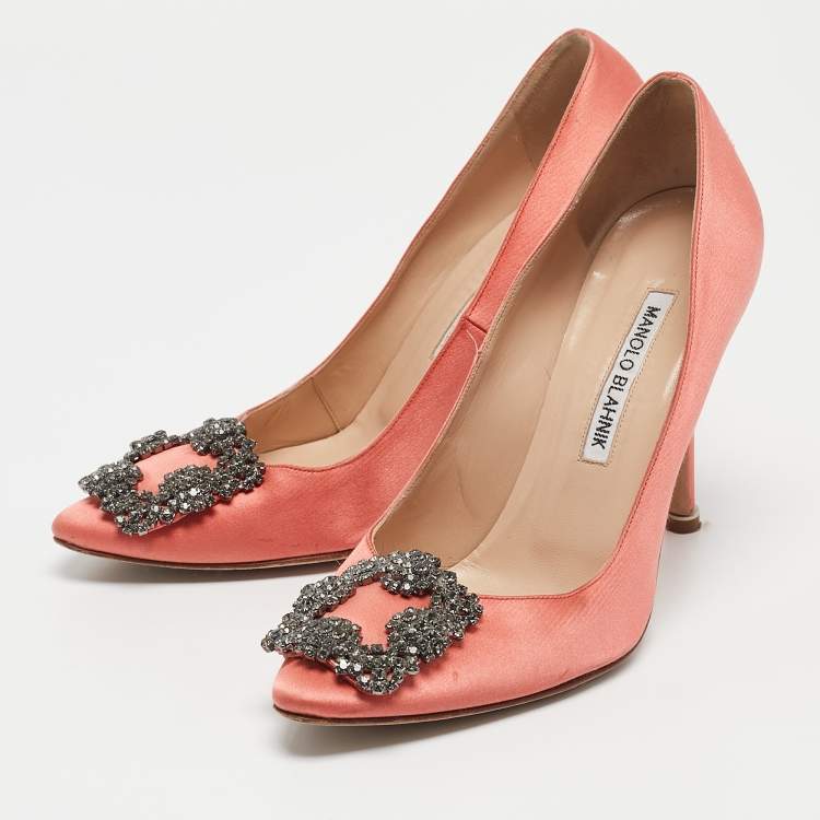 Pre Owned Manolo Blahnik Pink Satin Hangisi Pumps Size 36