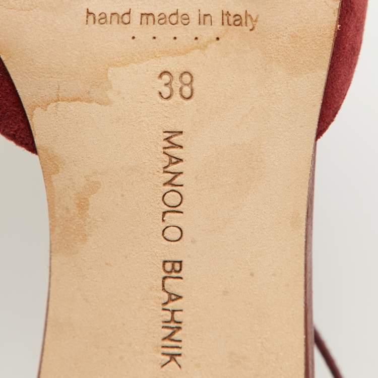 Pre Owned Manolo Blahnik Burgundy Leather and Suede Turgimodhi Pumps Size 38