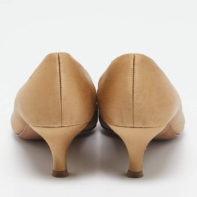 Pre Owned Manolo Blahnik Brown Satin Hangisi Embellished Pumps Size 36.5