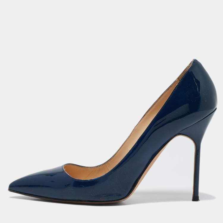 Pre Owned Manolo Blahnik Navy Blue Patent Leather BB Pumps Size 38.5