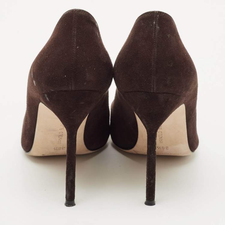 Pre Owned Manolo Blahnik Brown Suede BB Pointed Toe Pumps Size 38.5