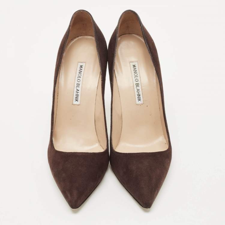 Pre Owned Manolo Blahnik Brown Suede BB Pointed Toe Pumps Size 38.5