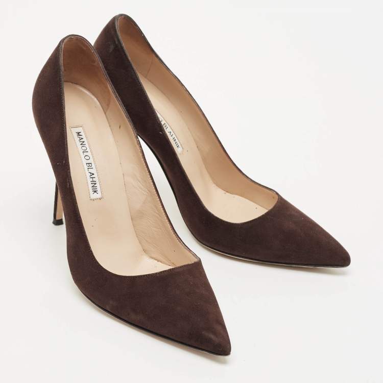 Pre Owned Manolo Blahnik Brown Suede BB Pointed Toe Pumps Size 38.5