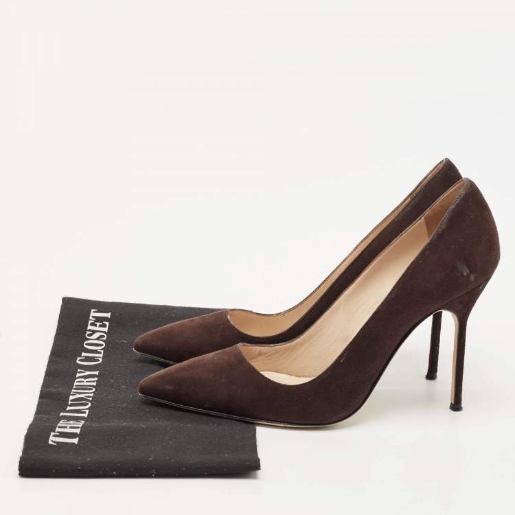 Pre Owned Manolo Blahnik Brown Suede BB Pointed Toe Pumps Size 38.5