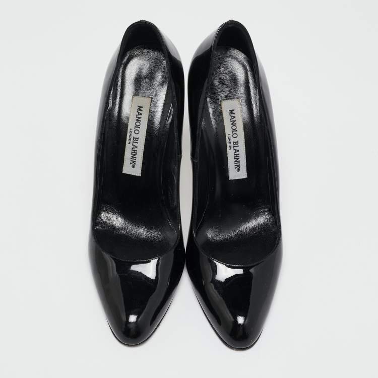 Pre Owned Manolo Blahnik Black Patent Leather Pointed Toe Pumps Size 39