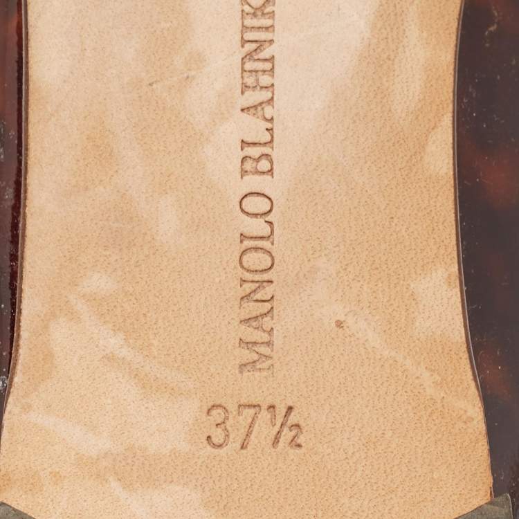 Pre Owned Manolo Blahnik Brown Patent Pointed Toe Ballet Flats Size 37.5