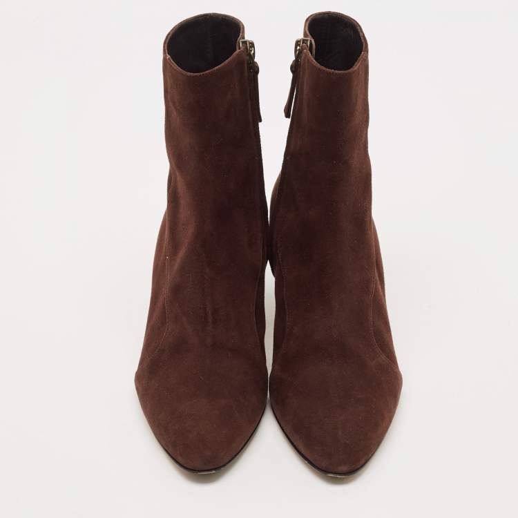 Pre Owned Manolo Blahnik Dark Brown Suede Myconia Ankle Length Boots Size 37