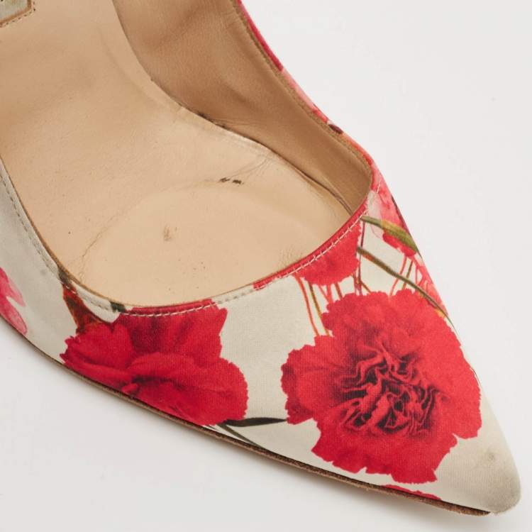 Pre Owned Manolo Blahnik Multicolor Floral Print Satin Pointed Toe Pumps Size 38.5