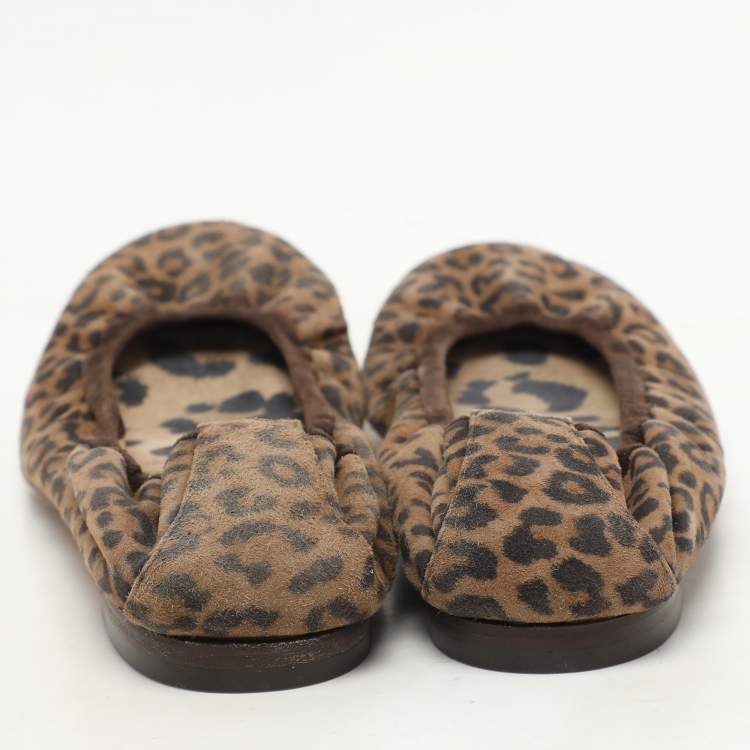 Pre Owned Manolo Blahnik Brown Leopard Print Suede Scrunch Ballet Flats Size 40