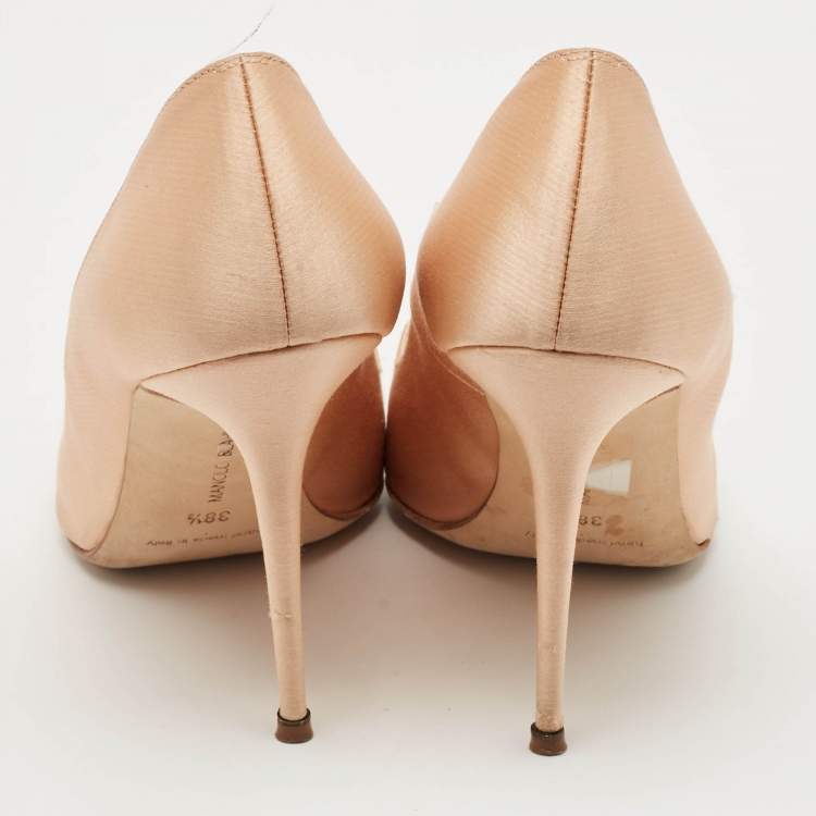 Pre Owned Manolo Blahnik Dusty Pink Satin Borlak Crystal Embellished Pumps Size 38.5
