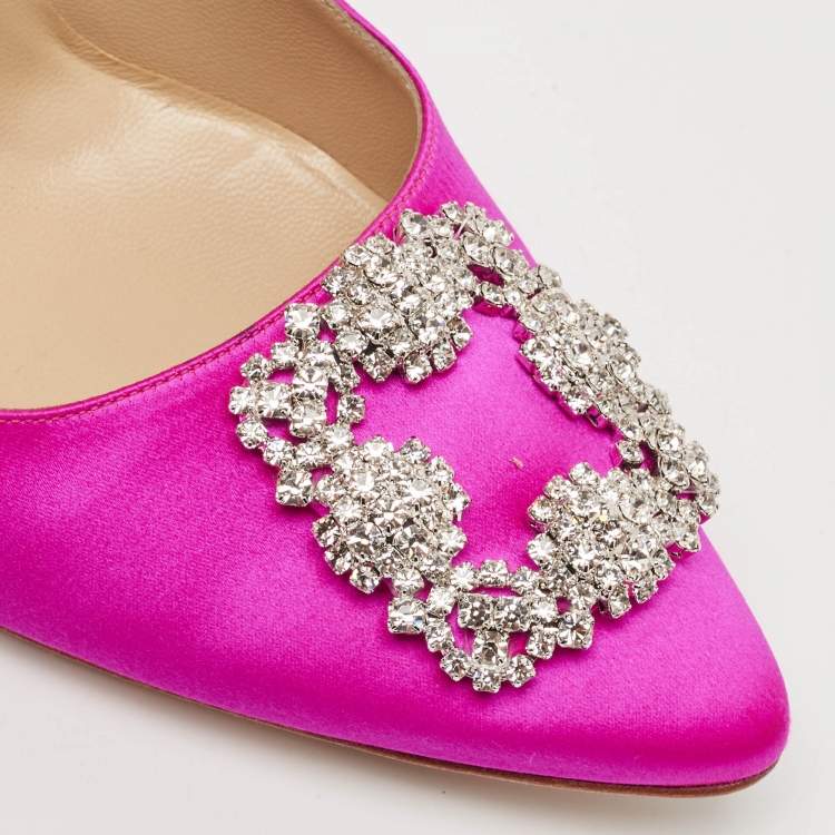 Pre Owned Manolo Blahnik Pink Satin Hangisi Pumps Size 41