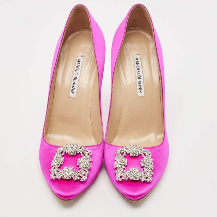 Pre Owned Manolo Blahnik Pink Satin Hangisi Pumps Size 41