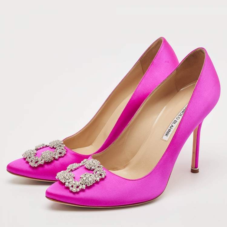 Pre Owned Manolo Blahnik Pink Satin Hangisi Pumps Size 41