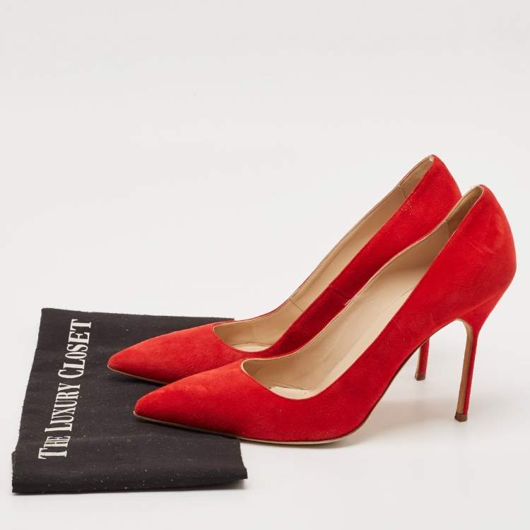 Pre Owned Manolo Blahnik Red Suede BB Pointed Toe Pumps Size 41