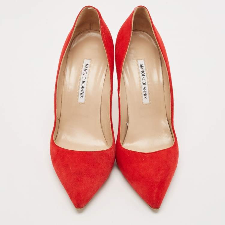 Pre Owned Manolo Blahnik Red Suede BB Pointed Toe Pumps Size 41