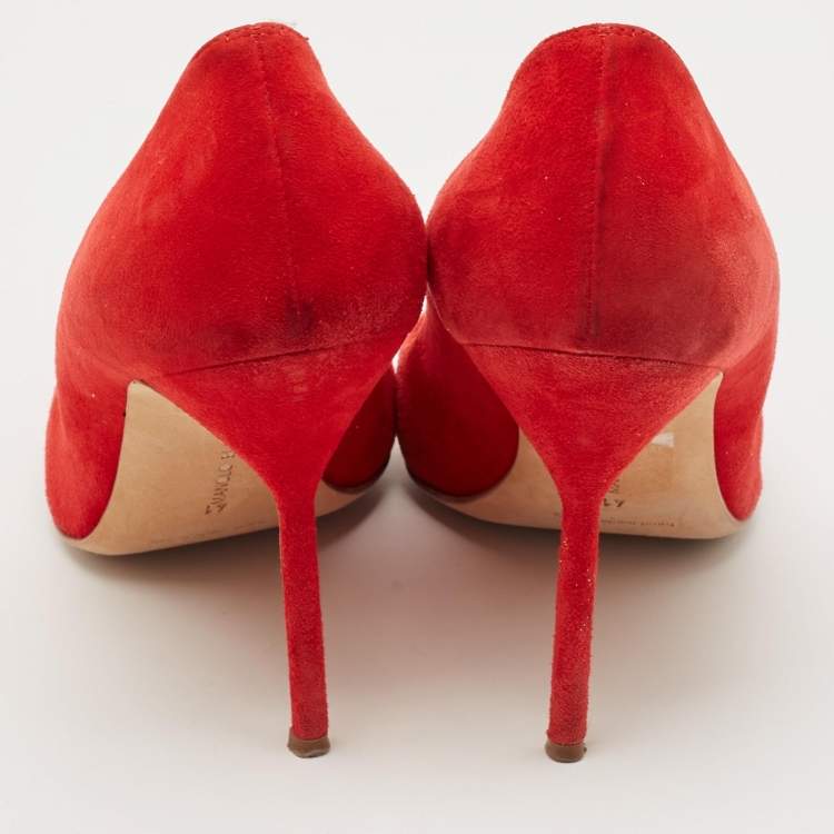 Pre Owned Manolo Blahnik Red Suede BB Pointed Toe Pumps Size 41