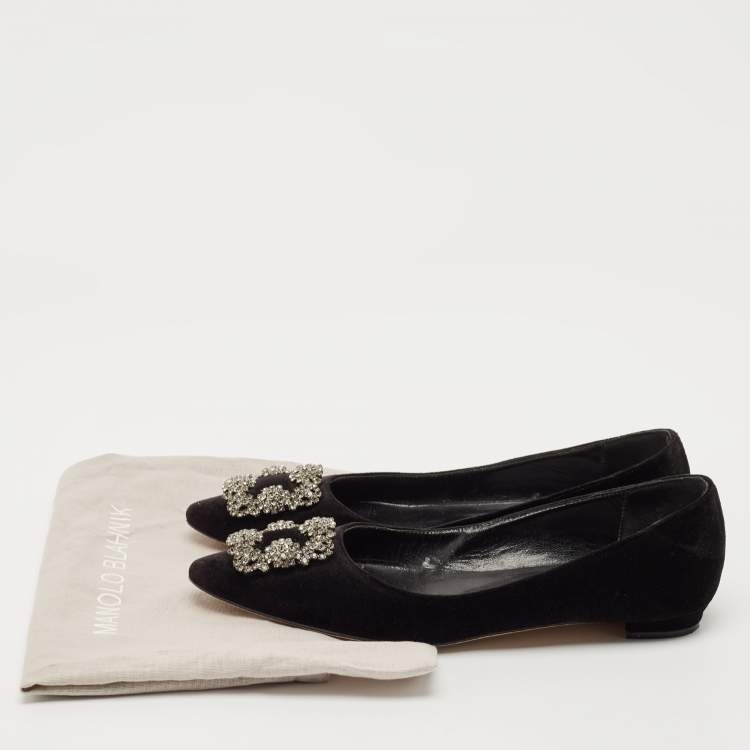 Pre Owned Manolo Blahnik Black Velvet Hangisi Ballet Flats Size 37.5