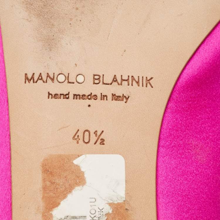 Pre Owned Manolo Blahnik Pink Satin Hangisi Crystal Embellished Ballet Flats Size 40.5