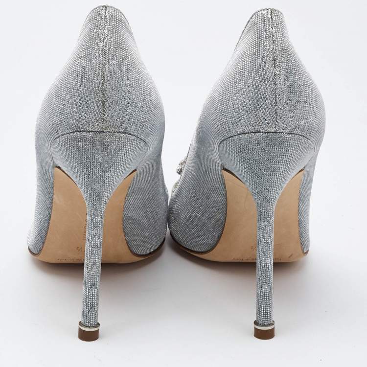 Pre Owned Manolo Blahnik Silver Lurex Fabric Hangisi Pumps Size 37.5