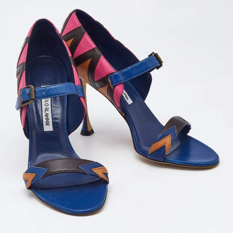Pre Owned Manolo Blahnik Multicolor Leather Ankle Strap Sandals Size 40.5