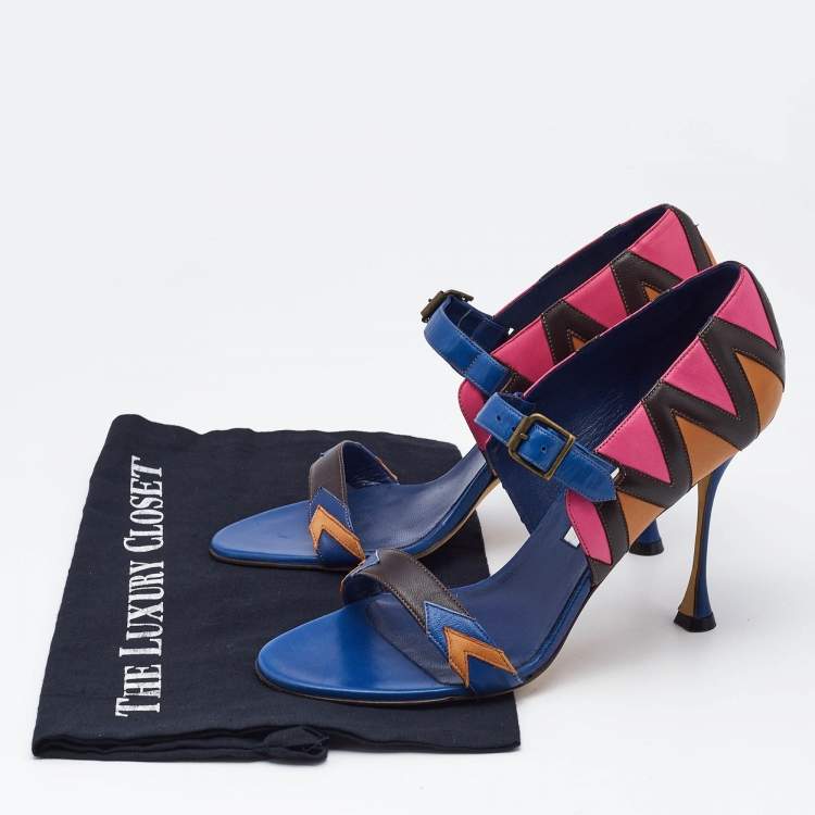 Pre Owned Manolo Blahnik Multicolor Leather Ankle Strap Sandals Size 40.5