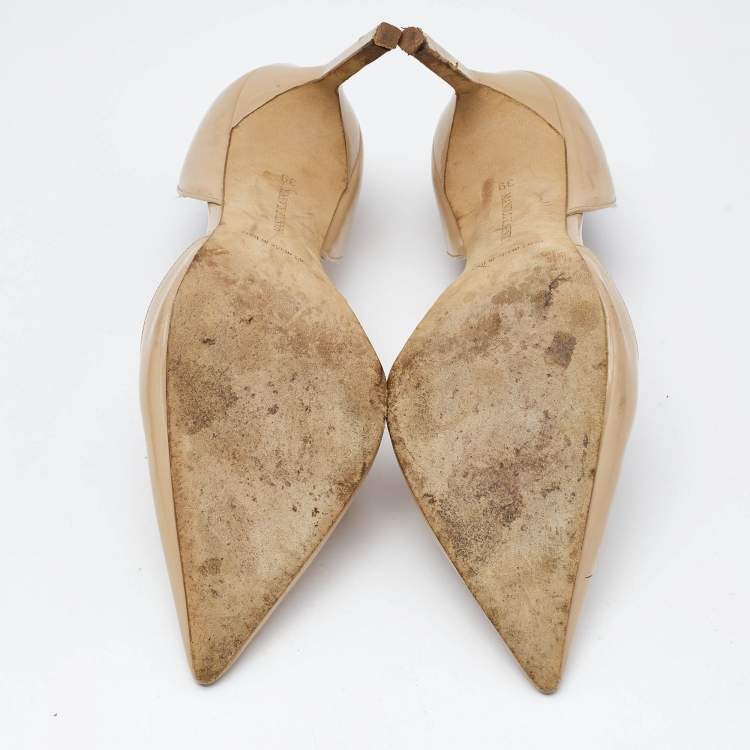 Pre Owned Manolo Blahnik Beige Patent Leather Tayler D'orsay Pumps Size 39