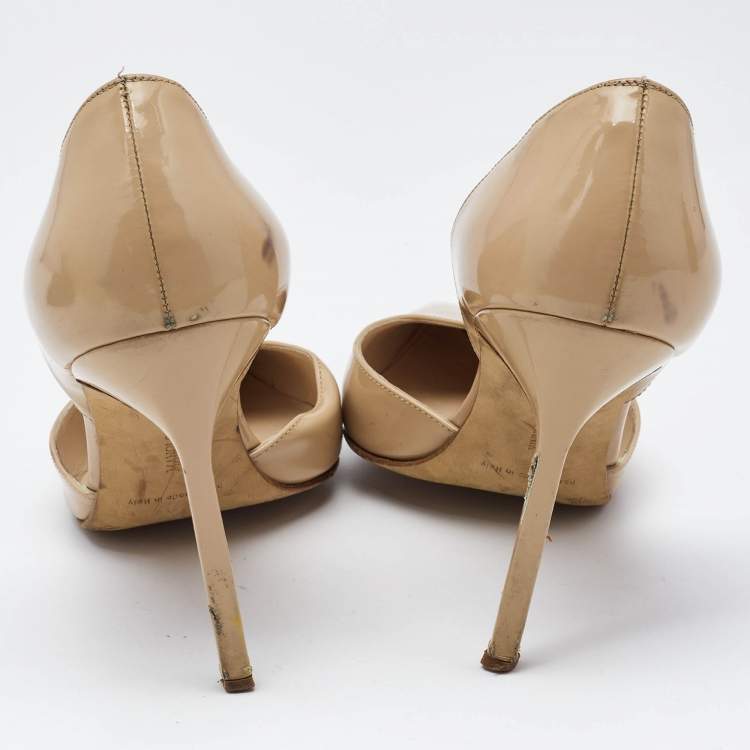Pre Owned Manolo Blahnik Beige Patent Leather Tayler D'orsay Pumps Size 39