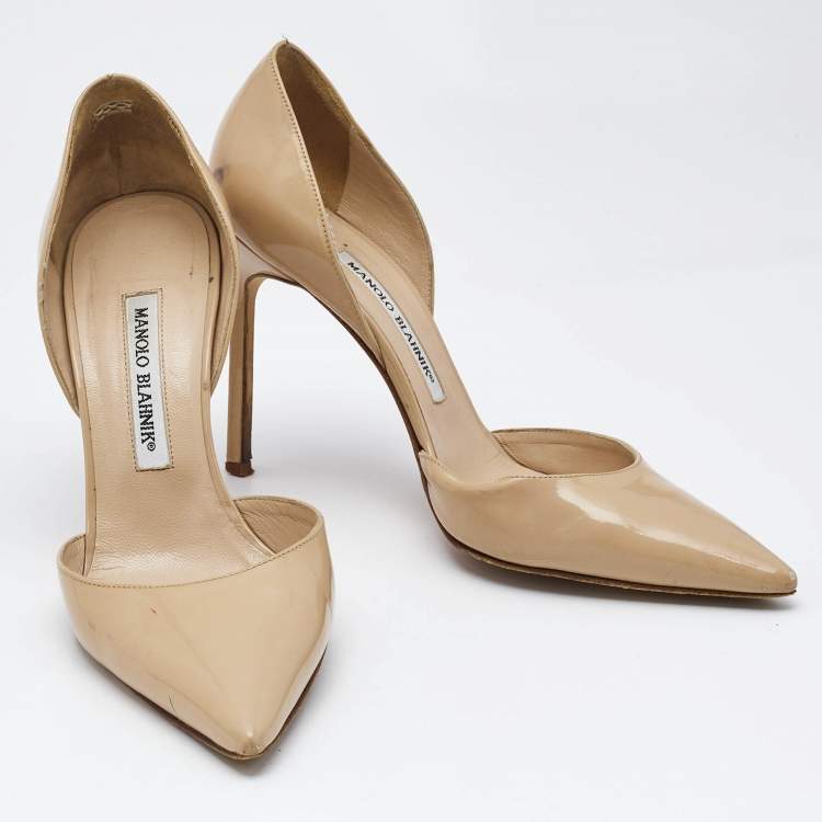 Pre Owned Manolo Blahnik Beige Patent Leather Tayler D'orsay Pumps Size 39