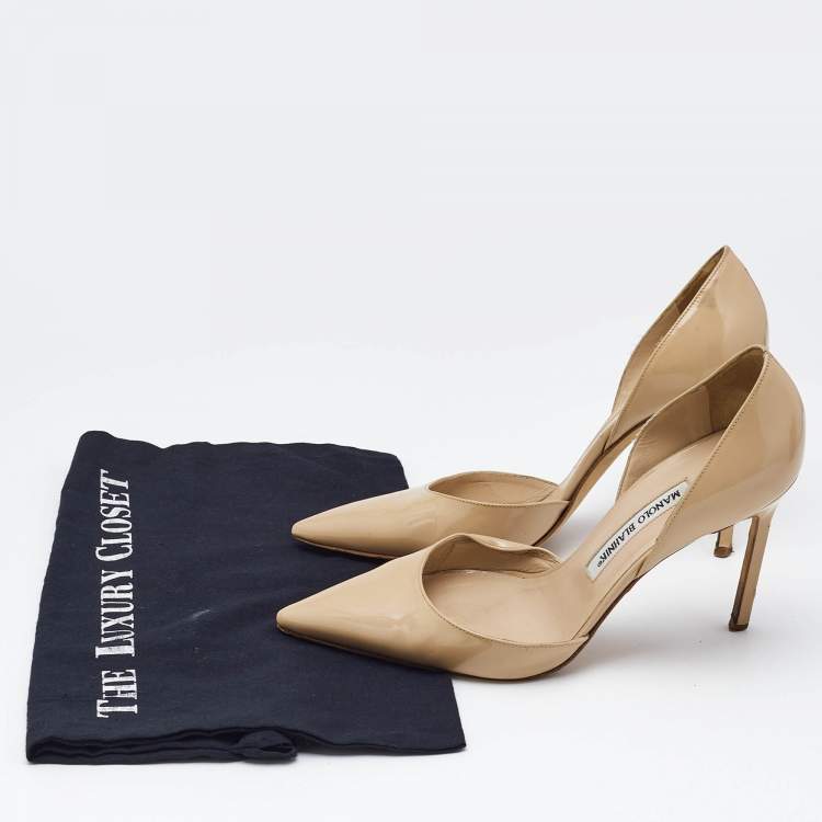 Pre Owned Manolo Blahnik Beige Patent Leather Tayler D'orsay Pumps Size 39