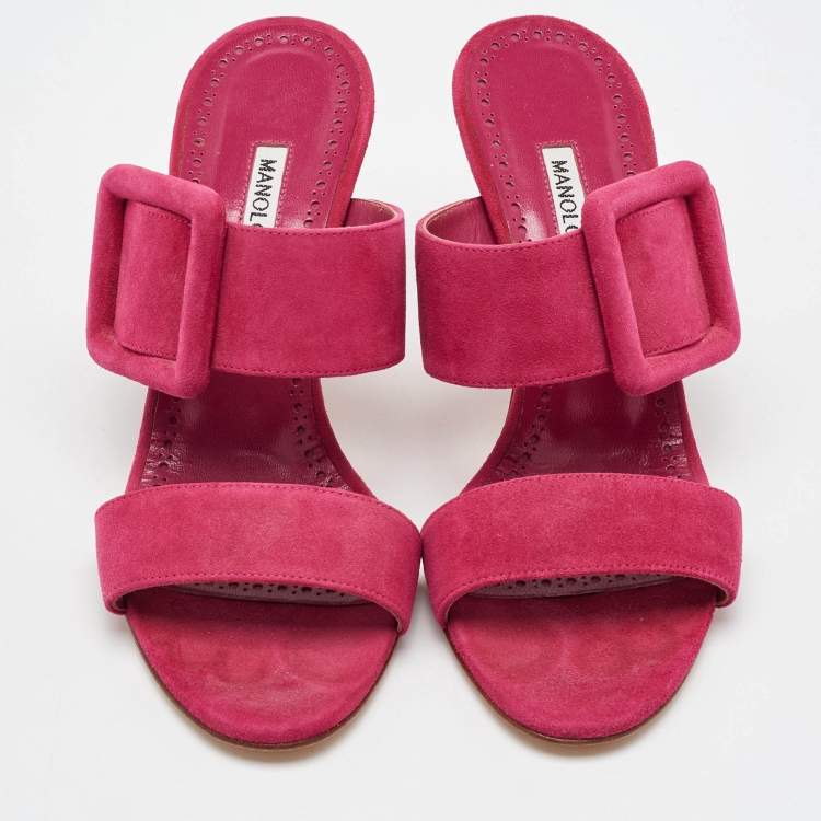 Pre Owned Manolo Blahnik Pink Suede Gable Slide Sandals Size 36