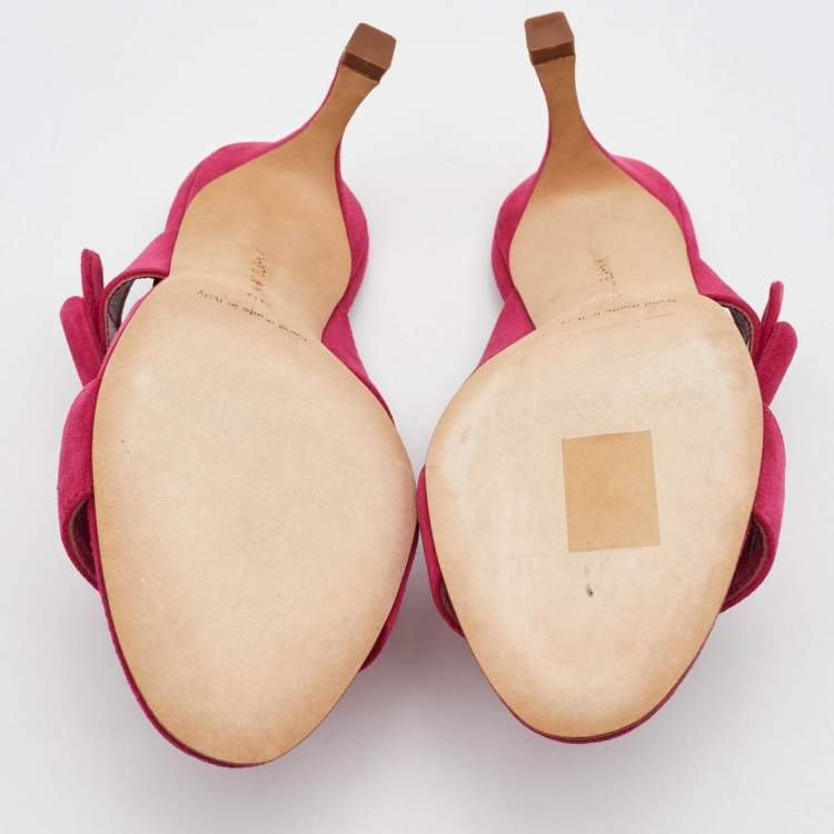 Pre Owned Manolo Blahnik Pink Suede Gable Slide Sandals Size 36