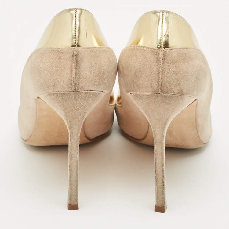 Pre Owned Manolo Blahnik Two Tone Suede Leather Bipunta Pointed Toe Pumps Size 38.5