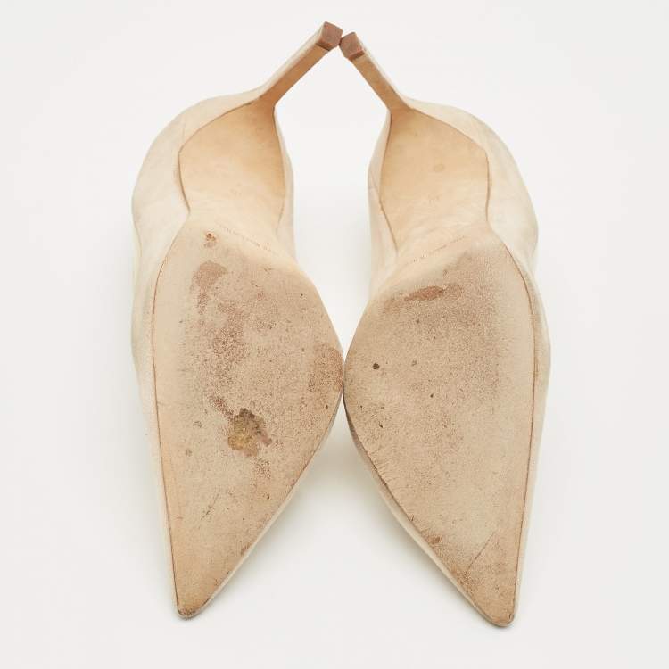 Pre Owned Manolo Blahnik Two Tone Suede Leather Bipunta Pointed Toe Pumps Size 38.5