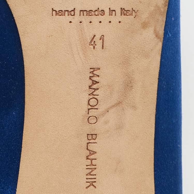 Pre Owned Manolo Blahnik Navy Blue Satin Hangisi Pumps Size 41