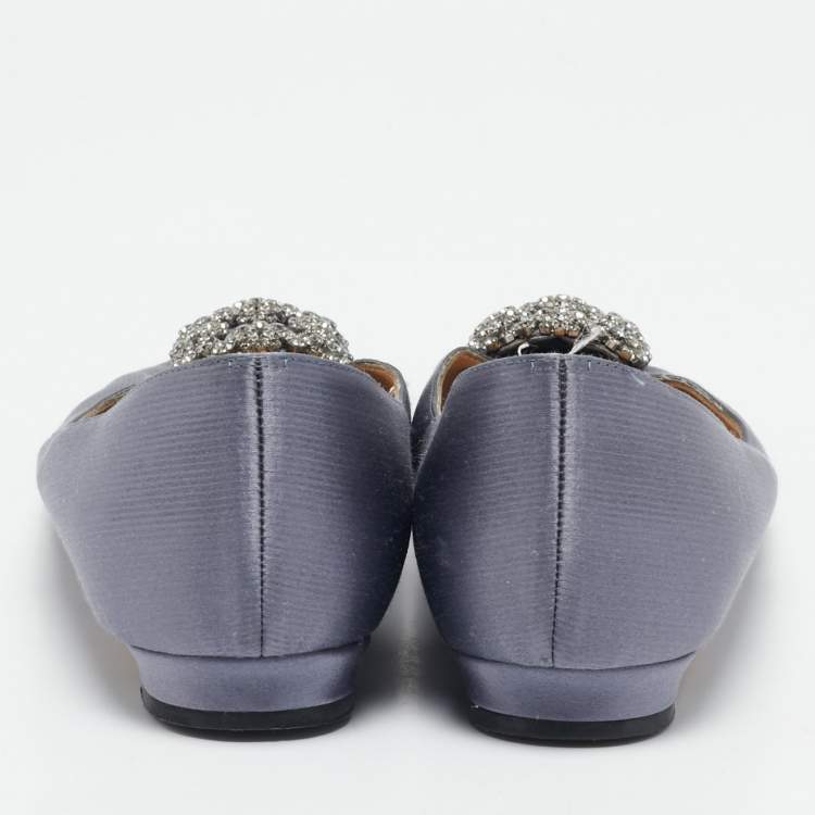 Pre Owned Manolo Blahnik Blue Satin Hangisi Ballet Flats Size 41.5