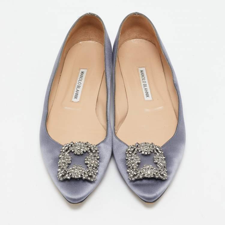Pre Owned Manolo Blahnik Blue Satin Hangisi Ballet Flats Size 41.5