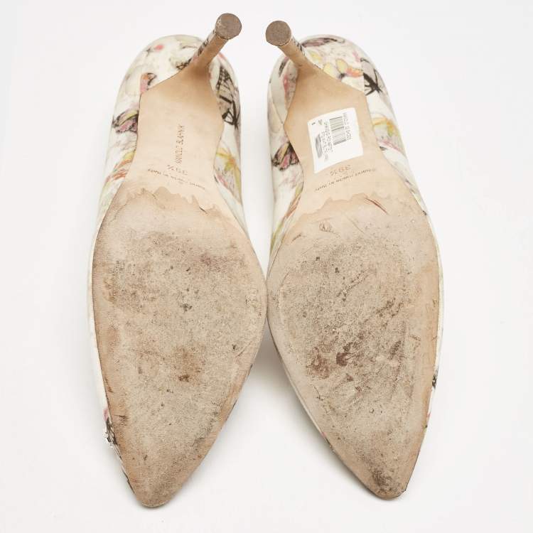 Pre Owned Manolo Blahnik Multicolor Butterfly Print Satin Hangisi Pumps Size 39.5