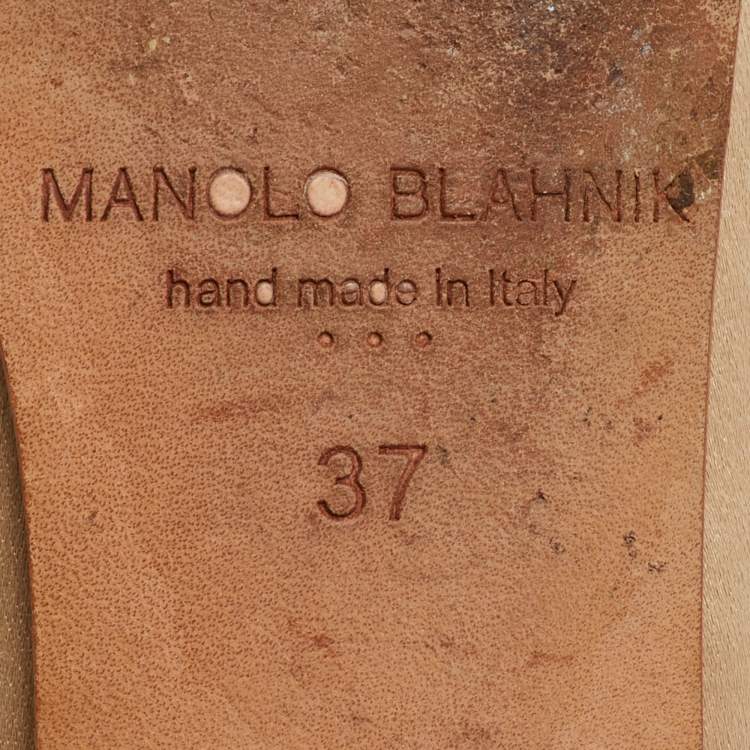 Pre Owned Manolo Blahnik Champange Satin Hangisi Ballet Flats Size 37 
