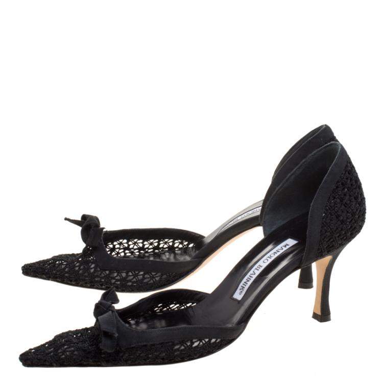 Pre Owned Manolo Blahnik Black Crochet Espaa Pointed Toe D'orsay Pumps Size 39