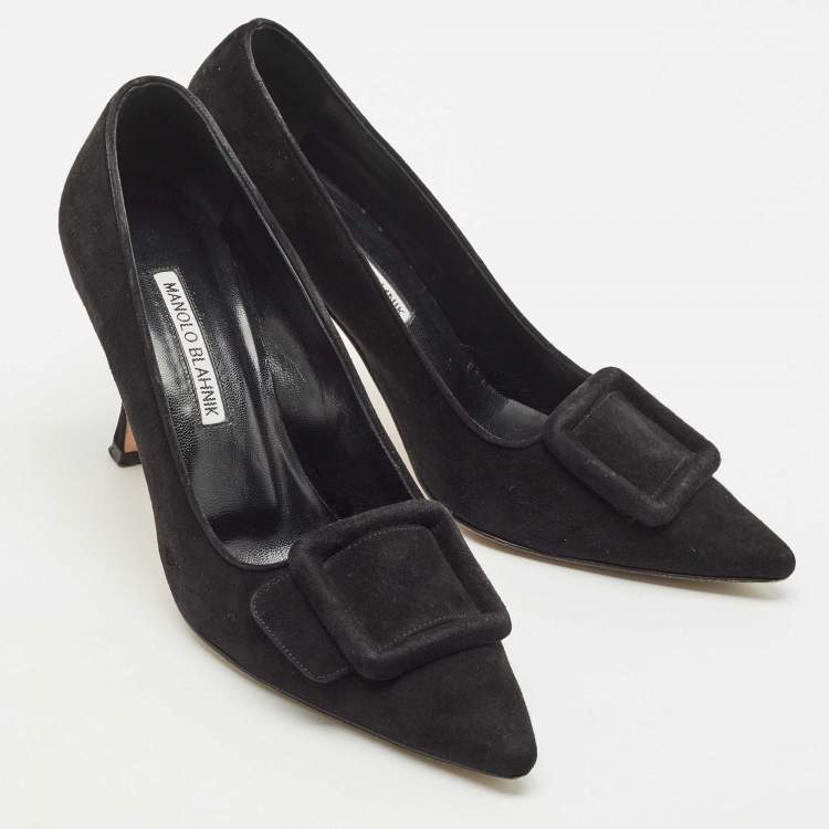 Pre Owned Manolo Blahnik Black Suede Maysale Pumps Size 37.5