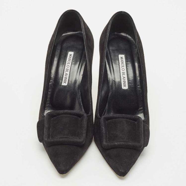 Pre Owned Manolo Blahnik Black Suede Maysale Pumps Size 37.5
