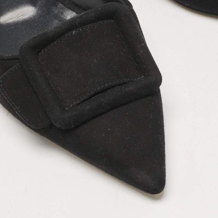 Pre Owned Manolo Blahnik Black Suede Maysale Flat Mules Size 38
